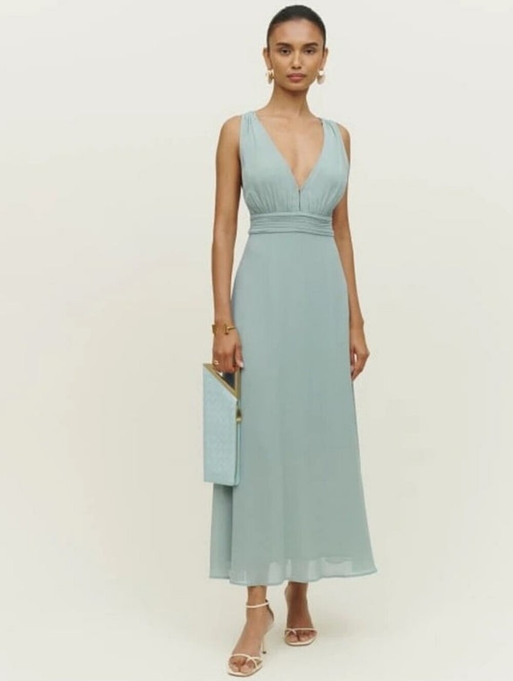 Sleeveless V-Neck Chiffon Maxi Dress in Sage